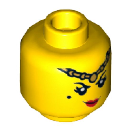 Minifigure, Head Dual Sided Gold Headband, Beauty Mark, and Red Lips / Angry Red Eyes and Open Mouth Grimace with White Teeth Pattern - Hollow Stud