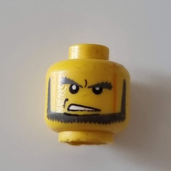 Minifigure, Head Beard with Angry Eyebrows and Open Mouth Pattern - Blocked Open Stud