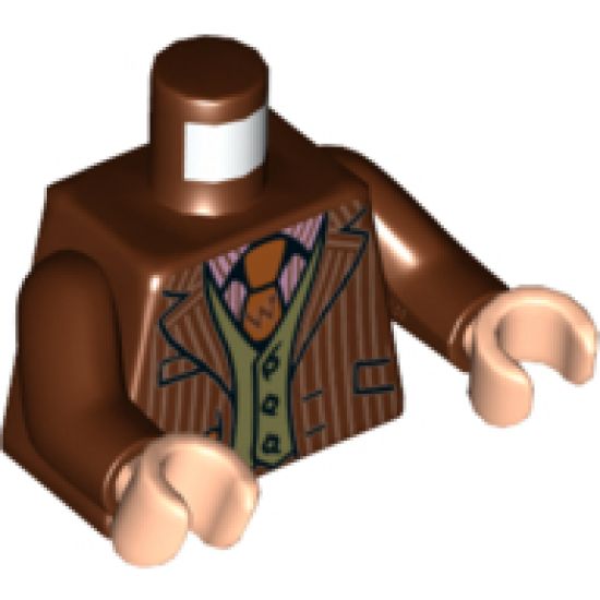 Torso Jacket over Sand Green Vest, Striped Shirt and Dark Orange Tie with Letter W Pattern / Reddish Brown Arms / Light Nougat Hands