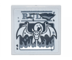 Tile 2 x 2 with Dark Bluish Gray 'RUL' and Dragon Blowing Flames Pattern (Sticker) - Set 75810