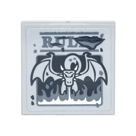 Tile 2 x 2 with Dark Bluish Gray 'RUL' and Dragon Blowing Flames Pattern (Sticker) - Set 75810