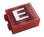 Brick 1 x 2 x 2 with Inside Stud Holder with Gray Stripes and White Letter 'E' Pattern Model Left Side (Sticker) - 10272