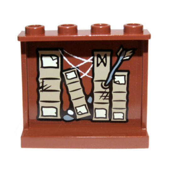 Panel 1 x 4 x 3 with Side Supports - Hollow Studs with Books, Cobweb, Stones and Arrow Right Pattern on Inside (Sticker) - Set 9473