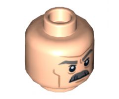 Minifigure, Head Dual Sided Gray Moustache, Thick Eyebrows and Wrinkles, Frowning / Angry Pattern - Hollow Stud