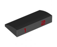 Slope, Curved 2 x 4 x 2/3 with Bottom Tubes with Red Number 1 and 2 Pattern