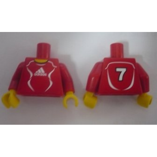 Torso Soccer Adidas Logo, Red and White No. 7 Pattern (Stickers) / Red Arms / Yellow Hands