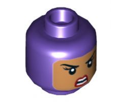 Minifigure, Head Dual Sided Female Balaclava with Medium Nougat Face, Beauty Mark, Winking Smile with Teeth / Angry Pattern - Hollow Stud
