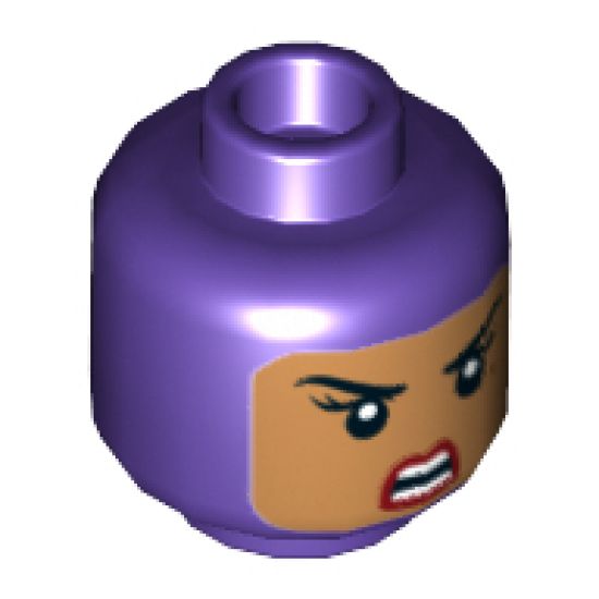 Minifigure, Head Dual Sided Female Balaclava with Medium Nougat Face, Beauty Mark, Winking Smile with Teeth / Angry Pattern - Hollow Stud