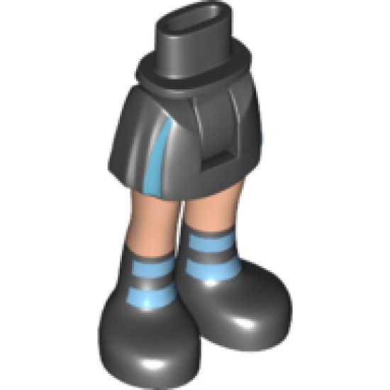 Mini Doll, Legs with Hips and Skirt, Light Nougat Legs and Black Boots with Dark Azure Stripes Pattern