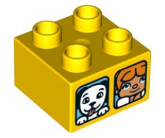 Duplo, Brick 2 x 2 with 2 Windows with Duplo Girl and Cat / Girl and Dog Pattern