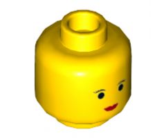 Minifigure, Head Female with Red Lips, Small Eyebrows, Small Eyes Pattern - Hollow Stud