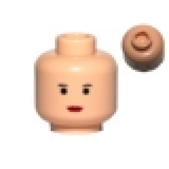 Minifigure, Head Female with Red Lips, Small Eyebrows, Small Eyes Pattern - Hollow Stud