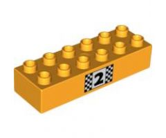 Duplo, Brick 2 x 6 with Number 2 and Black and White Checkered Pattern
