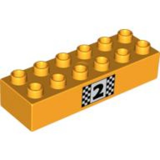 Duplo, Brick 2 x 6 with Number 2 and Black and White Checkered Pattern