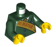Torso Suit Jacket with Tie and White Shirt and Gold Sash with Dark Orange '#1 MAYOR' Pattern / Dark Green Arms / Yellow Hands