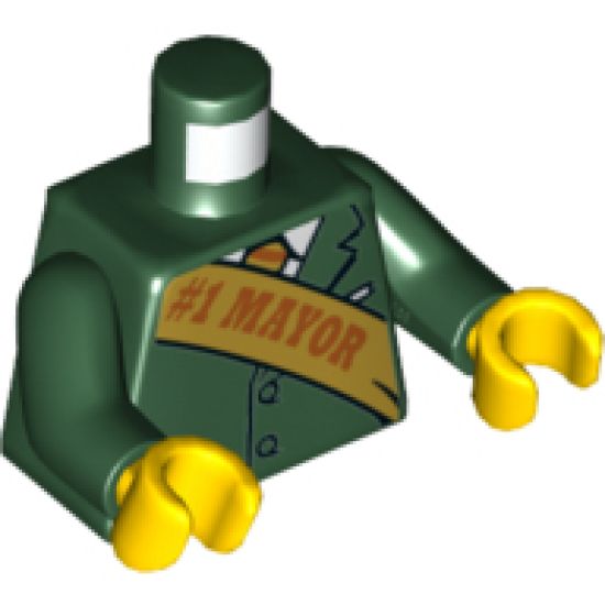 Torso Suit Jacket with Tie and White Shirt and Gold Sash with Dark Orange '#1 MAYOR' Pattern / Dark Green Arms / Yellow Hands