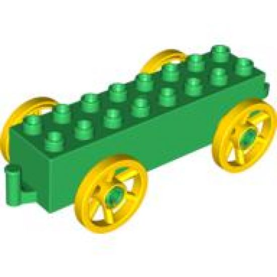 Duplo, Vehicle Car Base 2 x 8 x 1 1/2 with Large Yellow Spoked Wheels