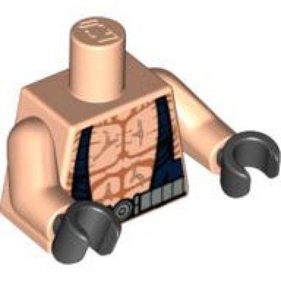 Torso Batman Muscles Outline with Dark Blue Suspenders and Silver Belt Pattern / Light Nougat Arms / Black Hands
