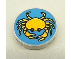 Tile, Round 2 x 2 with Blue Background and Yellow Crab Pattern