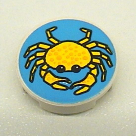 Tile, Round 2 x 2 with Blue Background and Yellow Crab Pattern