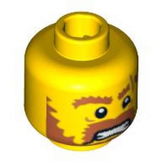Minifigure, Head Male Brown Beard, Brown Eyebrows, Scar Across Left Eyebrow, Open Angry Mouth, White Pupils Pattern - Blocked Open Stud