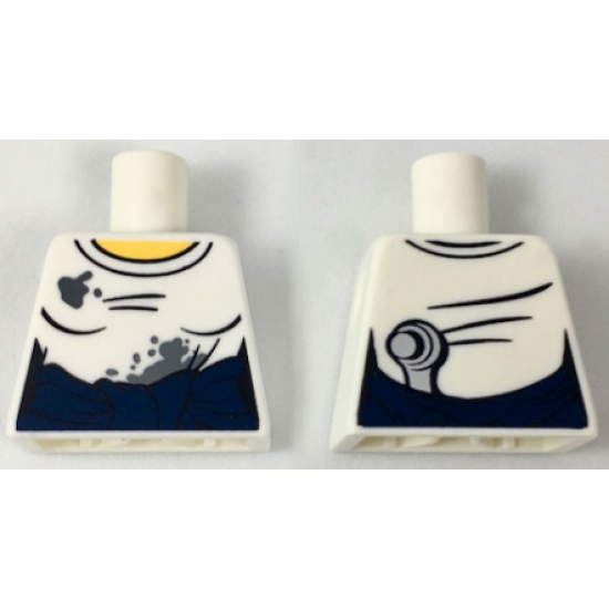 Torso Female T-Shirt with Oil Stains, Dark Blue Sash, Ratchet Tucked in Back Pattern