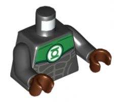 Torso Muscles Outline with Green Lantern Logo on White Background and Green Shoulders Pattern / Black Arms / Reddish Brown Hands
