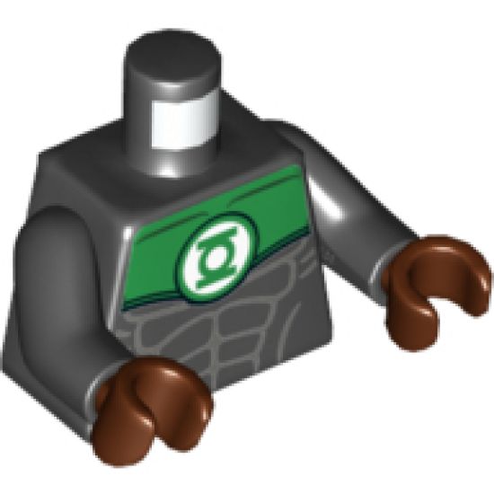 Torso Muscles Outline with Green Lantern Logo on White Background and Green Shoulders Pattern / Black Arms / Reddish Brown Hands