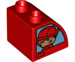 Duplo, Brick 2 x 2 x 1 1/2 with Curved Top with Firefighters Pattern