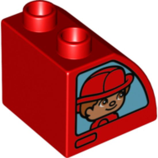Duplo, Brick 2 x 2 x 1 1/2 with Curved Top with Firefighters Pattern
