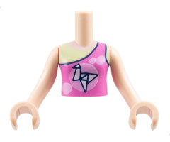 Mini Doll, Torso Friends Girl Dark Pink Top with Bright Pink Circles and Geometric Triangles Pattern, Light Nougat Arms with Hands