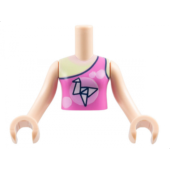 Mini Doll, Torso Friends Girl Dark Pink Top with Bright Pink Circles and Geometric Triangles Pattern, Light Nougat Arms with Hands