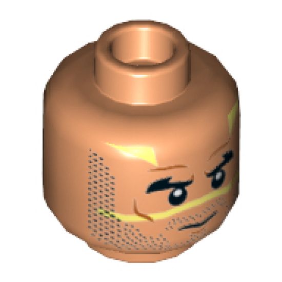Minifigure, Head Dual Sided Beard Stubble, Black Thick Eyebrows, Neutral / Bared Teeth Angry Pattern (SW Quinlan Vos) - Hollow Stud