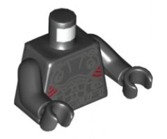 Torso Armor with Dark Bluish Gray Gear and Belt Outlines, Red Curves at Sides Pattern / Black Arms / Black Hands