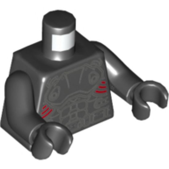 Torso Armor with Dark Bluish Gray Gear and Belt Outlines, Red Curves at Sides Pattern / Black Arms / Black Hands