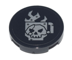 Tile, Round 2 x 2 with Bottom Stud Holder with Coffee Cup with Skull, Steam and Metal Rivets Pattern (Sticker) - Set 70840