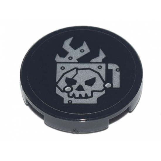 Tile, Round 2 x 2 with Bottom Stud Holder with Coffee Cup with Skull, Steam and Metal Rivets Pattern (Sticker) - Set 70840