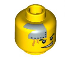 Minifigure, Head Dual Sided Power Miner Silver Plate and Orange Scars, Determined / Scared Pattern - Blocked Open Stud