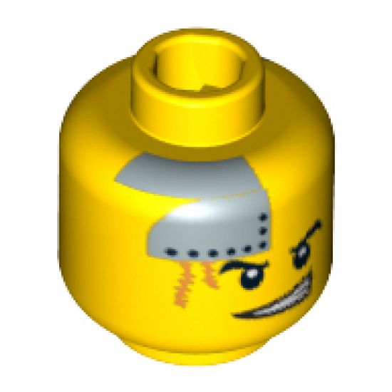 Minifigure, Head Dual Sided Power Miner Silver Plate and Orange Scars, Determined / Scared Pattern - Blocked Open Stud