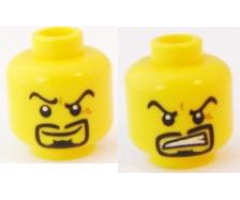 Minifigure, Head Dual Sided Arched Eyebrows and Goatee, Smile / Angry Pattern - Blocked Open Stud