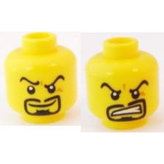 Minifigure, Head Dual Sided Arched Eyebrows and Goatee, Smile / Angry Pattern - Blocked Open Stud