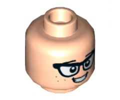 Minifigure, Head Dual Sided Black Eyebrows and Glasses, Reddish Brown Freckles, Smile / Scared Pattern - Hollow Stud