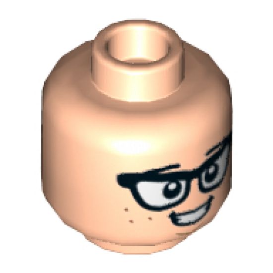Minifigure, Head Dual Sided Black Eyebrows and Glasses, Reddish Brown Freckles, Smile / Scared Pattern - Hollow Stud