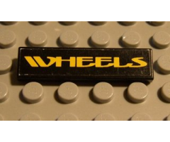 Tile 1 x 4 with Yellow 'WHEELS' on Black Background Pattern (Sticker) - Set 8440
