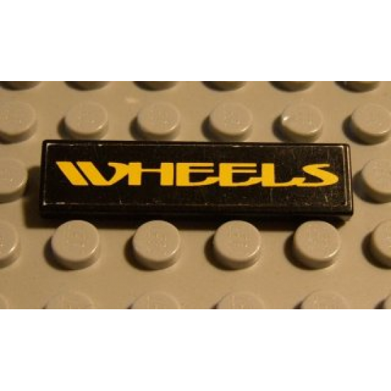 Tile 1 x 4 with Yellow 'WHEELS' on Black Background Pattern (Sticker) - Set 8440