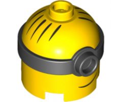 Minifigure, Head, Modified Minion, Tall with Black Single Lens Goggles, Hair and Lopsided Grin Pattern