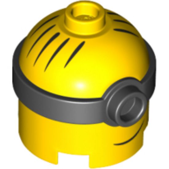 Minifigure, Head, Modified Minion, Tall with Black Single Lens Goggles, Hair and Lopsided Grin Pattern