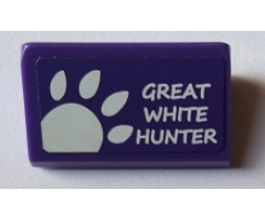 Slope 30 1 x 2 x 2/3 with White 'GREAT WHITE HUNTER' and Paw Pattern (Sticker) - Set 71016