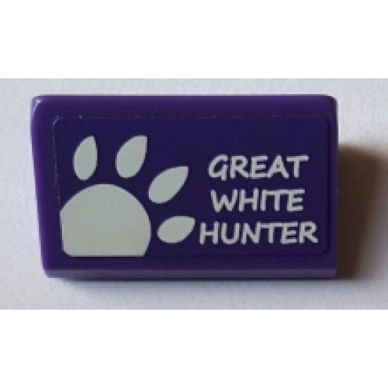 Slope 30 1 x 2 x 2/3 with White 'GREAT WHITE HUNTER' and Paw Pattern (Sticker) - Set 71016