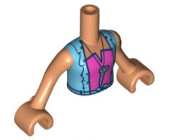 Mini Doll, Torso Friends Girl Medium Azure Vest with Ruffles over Dark Pink Top with Scissors Pattern, Nougat Arms with Hands